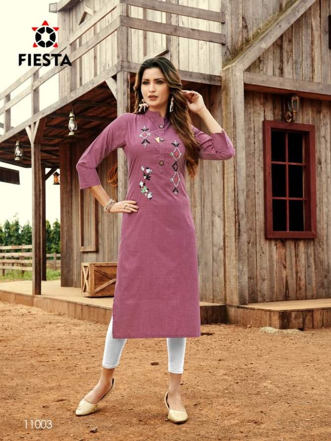 Fiesta Work Culture Latest Casual Wear Designer Three Fourth Sleeve Kurtis Collection

